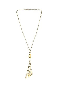 Gold Plated Crystal Tassel Long Necklace