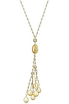 Gold Plated Crystal Tassel Long Necklace