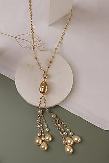Gold Plated Crystal Tassel Long Necklace