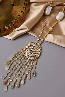 Gold Plated Crystal Beaded Long Necklace