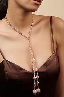 Gold Plated Crystalline Stone Scarf Necklace