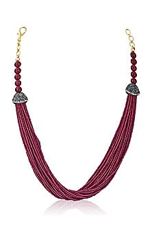 Gold Plated Deep Red Crystalline Stone Necklace