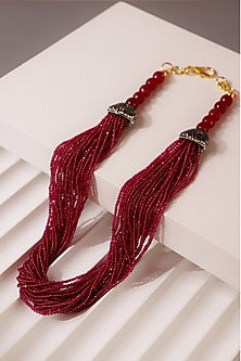 Gold Plated Deep Red Crystalline Stone Necklace