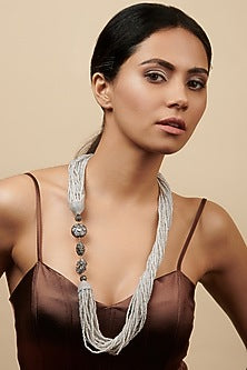 Grey Rhodium Finish Long Necklace