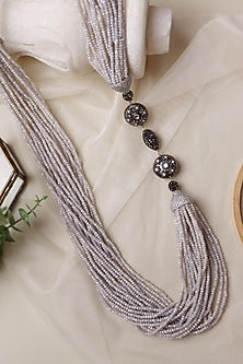 Grey Rhodium Finish Long Necklace