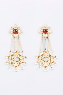 Gold Plated Chained Enameled Earrings