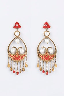 Gold Plated Cubic Zirconia Enamelled Dangler Earrings