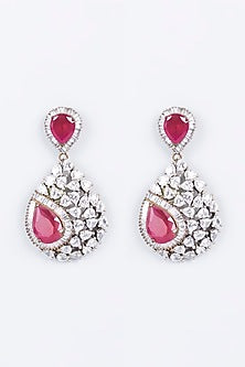 White Finish Red Zircon Dangler Earrings