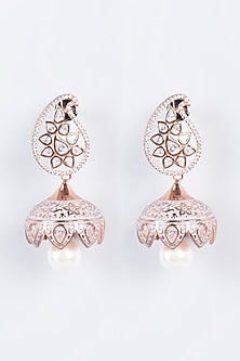 Rose Gold Plated Pearl Jhumka Earrings