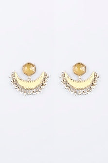 Gold Finish Pearl Drop Chandbaali Earrings