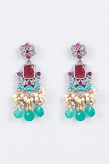 White Finish Multi-Colored Stone Dangler Earrings
