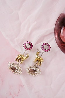 Oxidised Gold Finish Antler Motif Statement Jhumka Earrings