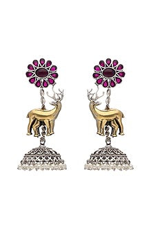 Oxidised Gold Finish Antler Motif Statement Jhumka Earrings