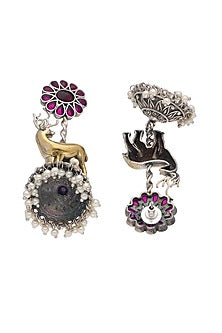 Oxidised Gold Finish Antler Motif Statement Jhumka Earrings