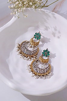 Gold Finish Semi-Precious Stone Chandbali Earrings
