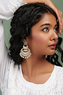 Gold Finish Semi-Precious Stone Chandbali Earrings