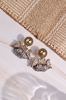 Two-Tone Finish Parrot Swing Statement Dangler Earrings