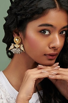Two-Tone Finish Parrot Swing Statement Dangler Earrings