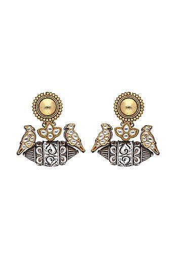 Two-Tone Finish Parrot Swing Statement Dangler Earrings