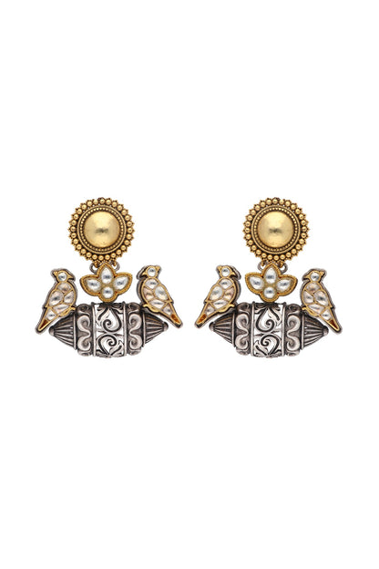 Two-Tone Finish Parrot Swing Statement Dangler Earrings