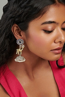 Two-Tone Finish Antler Statement Jhumka Earrings