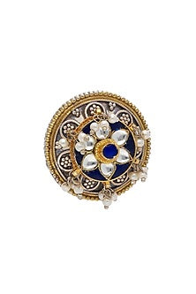 Two-Tone Finish Blue Semi-Precious Stone Adjustable Ring
