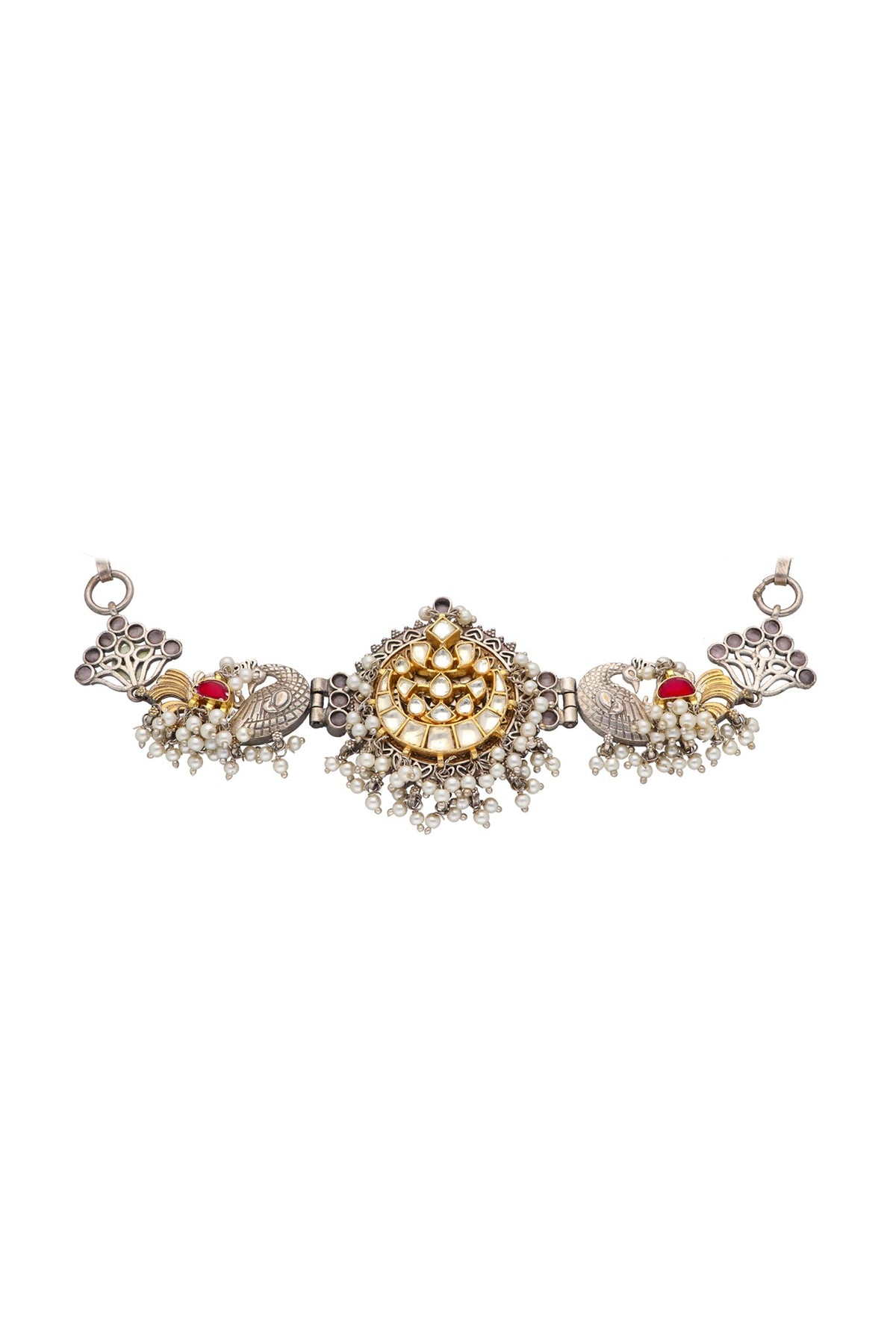 Two-Tone Finish Semi-Precious Stone Choker Necklace