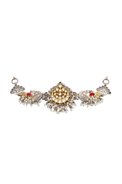 Two-Tone Finish Semi-Precious Stone Choker Necklace