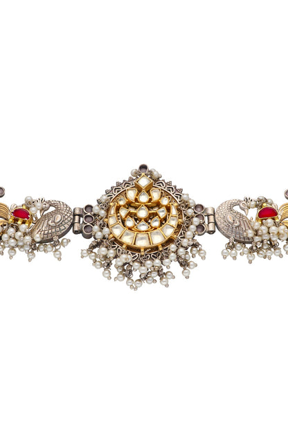 Two-Tone Finish Semi-Precious Stone Choker Necklace