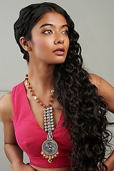 Two-Tone Finish Rudraksha Beads Temple Long Necklace