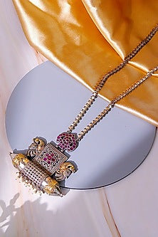 Two-Tone Finish Pink Peacock Long Necklace