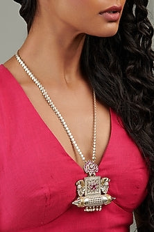 Two-Tone Finish Pink Peacock Long Necklace