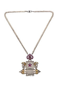 Two-Tone Finish Pink Peacock Long Necklace