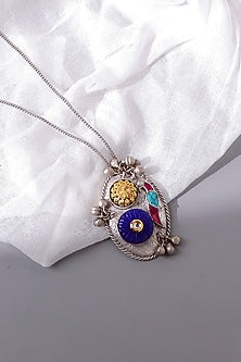 Two-Tone Finish Blue Gem stone Chain Necklace