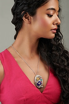 Two-Tone Finish Blue Gem stone Chain Necklace