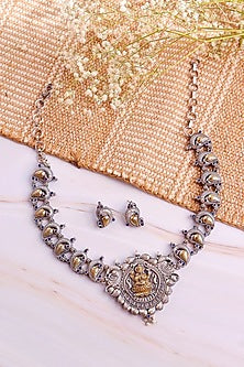 Two-Tone Finish Semi- Precious Stone Temple Necklace Set