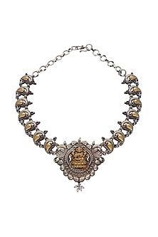 Two-Tone Finish Semi- Precious Stone Temple Necklace Set