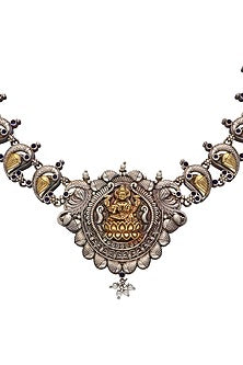 Two-Tone Finish Semi- Precious Stone Temple Necklace Set
