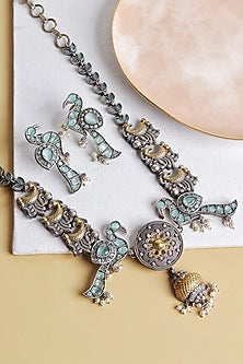 Two-Tone Finish Semi- Precious Stones Necklace Set