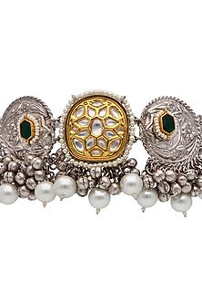 Two-Tone Finish Pearls & Green Semi-Precious Stones Choker Necklace Set