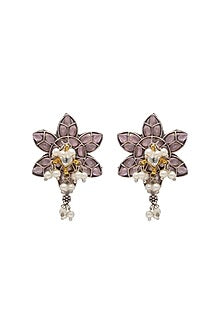 Two-Tone Finish Semi-Precious Stones Floral Choker Necklace Set