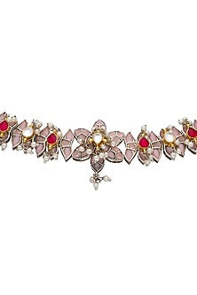 Two-Tone Finish Semi-Precious Stones Floral Choker Necklace Set
