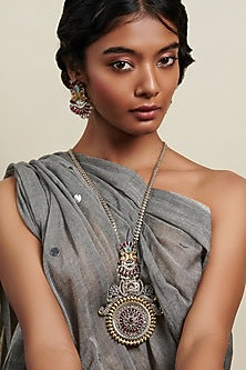 Two-Tone Finish Gemstones Chakra Long Necklace Set