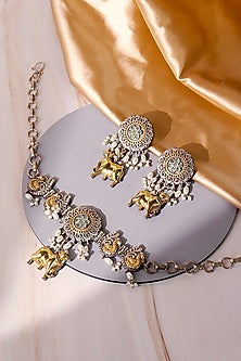 Two-Tone Finish Taurus Tassel Necklace Set