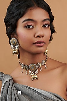 Two-Tone Finish Taurus Tassel Necklace Set