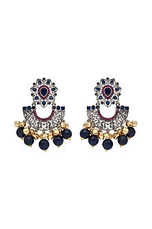 Two-Tone Finish Blue Ghungroos Chandbali Earrings