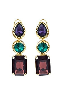 Gold Finish Multi-Colored Stone Dangler Earrings