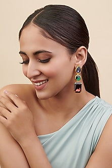 Gold Finish Multi-Colored Stone Dangler Earrings