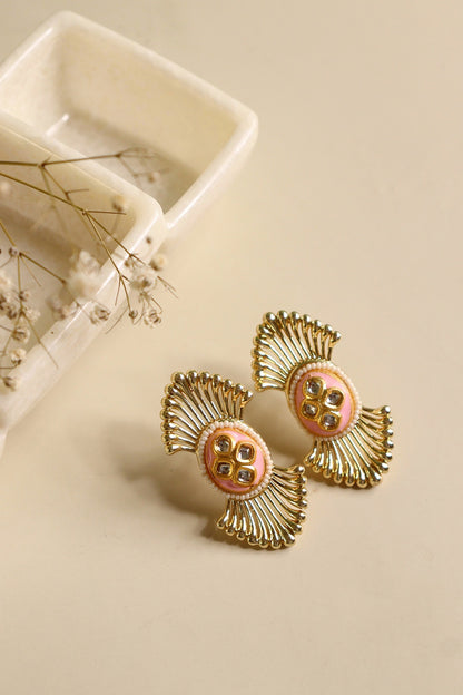 Gold Finish Synthetic Stone Enameled Stud Earrings