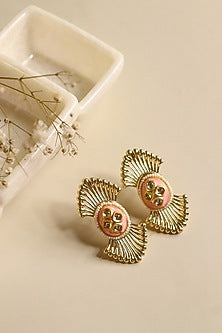 Gold Finish Synthetic Stone Enameled Stud Earrings